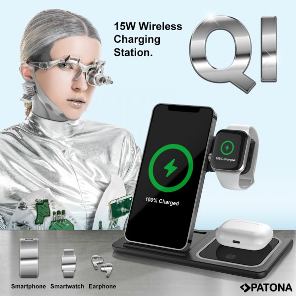 PATONA 3in1 QI Wireless Ladegerät für Smartphone iPhone Watch und AirPods
