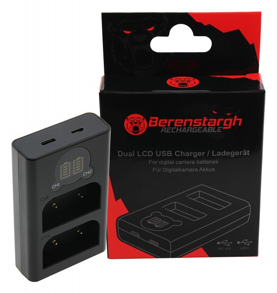 Berenstargh Dual LCD USB Chargeur pour Olympus OM-1 BLX-1