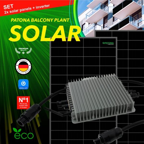 PATONA Premium Solar Power System 750W Balcony Power Plant Set (2x375W Solar Panel & 1x600W Inverter)