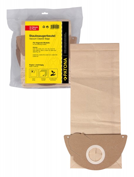 PATONA 10 sacs d'aspirateur papier multiplis pour Kärcher 2101 TE 2105 2111 3500 E 3501 E 4000 Plus 6.904-072