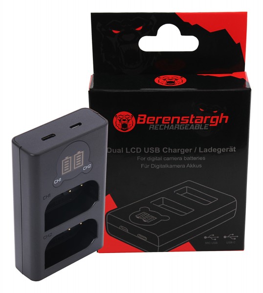 Berenstargh Dual LCD USB Charger f. Panasonic DMW-BLK22 DC-S5 G9 GH5 GH5S
