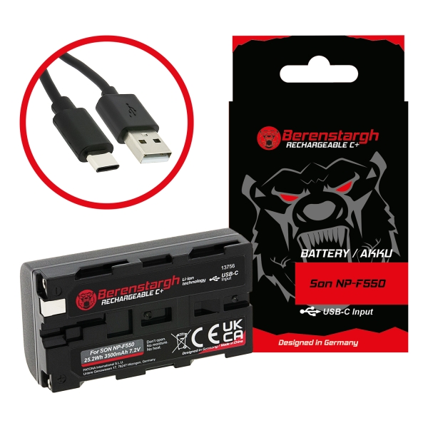 Batterie Berenstargh avec entrée USB-C pour Sony NP-F550 F330 F530 F750 F930 F920 PTC