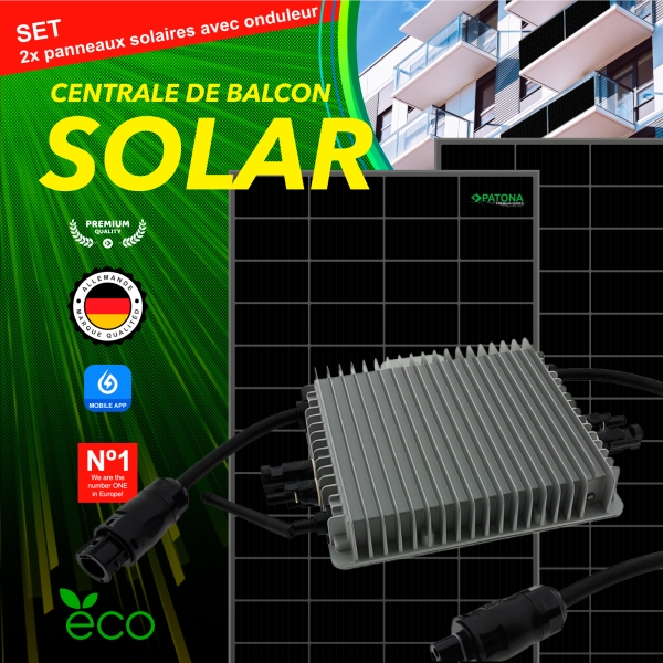 PATONA Premium Centrale solaire 750W Kit pour balcon (2x375W panneau solaire & 1x600W onduleur)