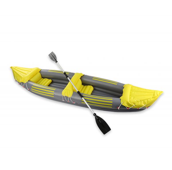 Inflatable tandem kayak canoe set for 2 persons with aluminum oar and powerful air pump