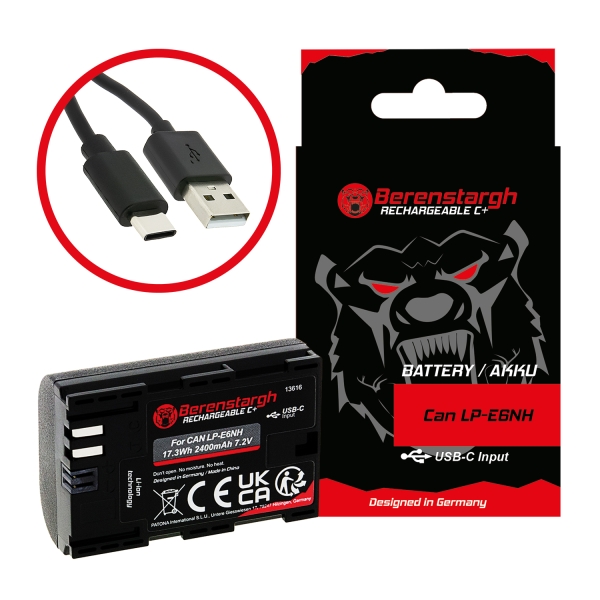 Berenstargh Battery with USB-C Input for Canon EOS R5 EOS R6 R6II R7 LP-E6NH NTC