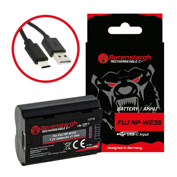 Berenstargh Battery with USB-C Input for Fuji FinePix NP-W235 XT-4 XT4 NTC