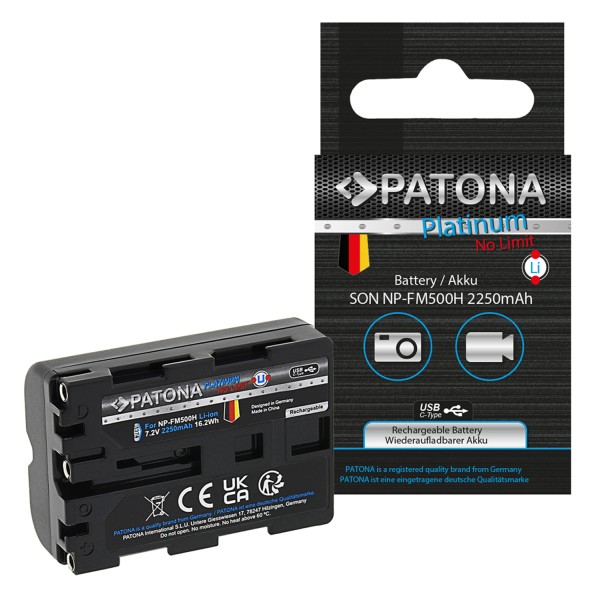 PATONA Platinum Battery with USB-C Input f. Sony NP-FM500H Alpha 57 65 77 99 DSLRA100 DSLR-A100 DSLRA100H DSLR-A200