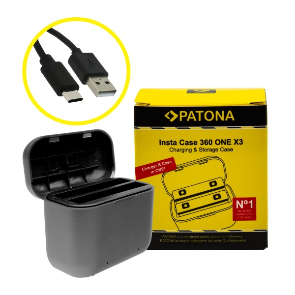 PATONA Dual boîte de charge pour Insta 360 ONE X3 CINAQBT/A câble USB-C inclus