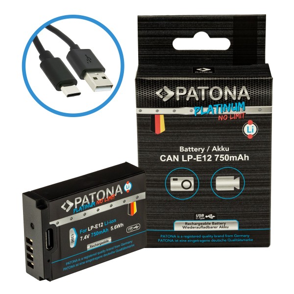 PATONA Platinum Akku mit USB-C Input für Canon LP-E12 EOS 100D EOS-M50 EOS-100D
