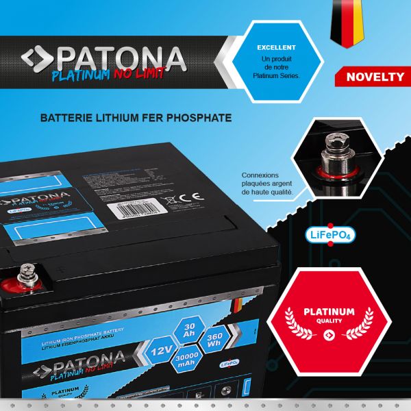 PATONA Platinum LiFePO4 Batterie 12V 30Ah 360Wh 30.000mAh