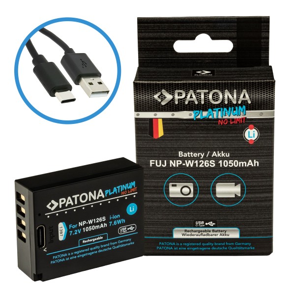Batterie PATONA Platinum avec entrée USB-C pour Fuji NP-W126S FUJIFILM X-H1 FUJIFILM X-Pro3 FUJIFILM X-T100