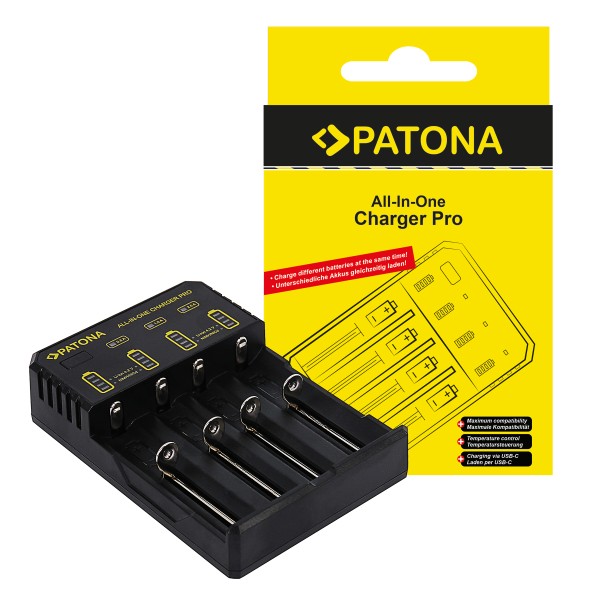 PATONA USB Charger f. round cells CR123A, 14500, 16340, 18650, 22650, 26650... and micro AAA / mignon AA batteries