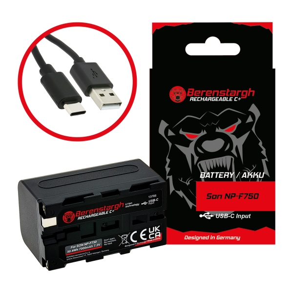 Batterie Berenstargh avec entrée USB-C pour Sony NP-F750 F330 F530 F550 F930 F920 PTC