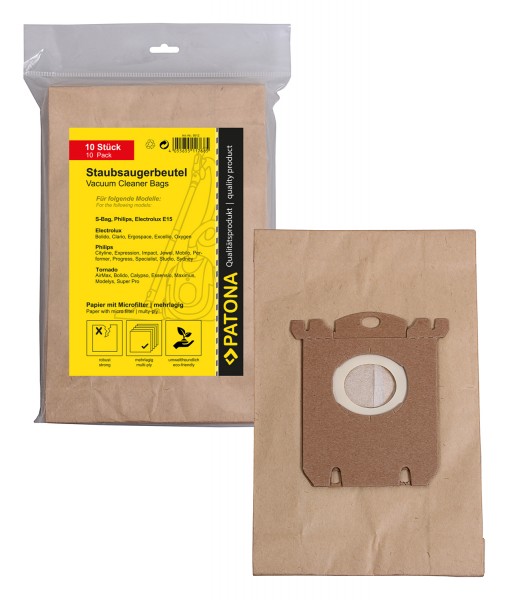 PATONA 10 sacs d'aspirateur, papier multiplis +microfiltre pour AEG Electrolux E15 S-Bag AEC Clario Electrolux E15 S-Bag AMM