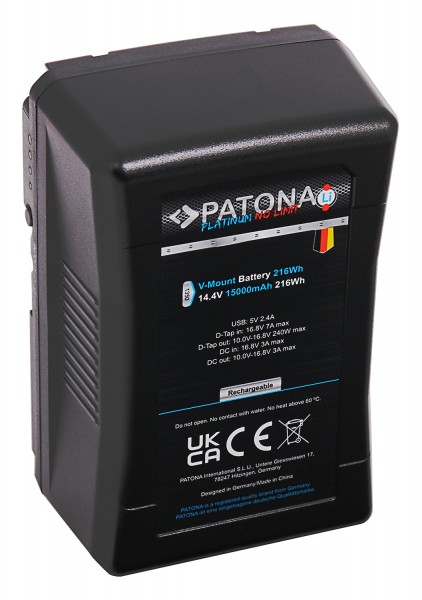 PATONA Platinum Battery V-Mount 24A 216Wh 15000mAh f. Blackmagic Ursa Mini RED EPIC SCARLET Sony Video 4K Digital Cinema Broadcast DSLR LED-Light Monitor HDCAM XDCAM