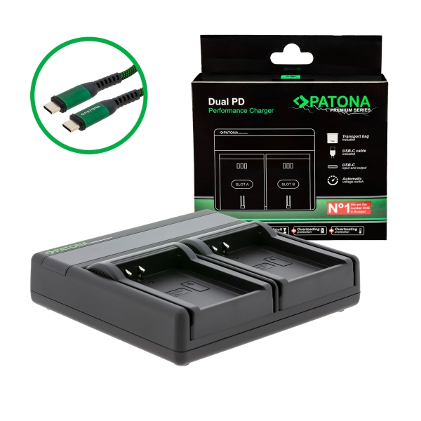 PATONA Premium Dual PD charger for Olympus BLN-1 USB-C Input/Output
