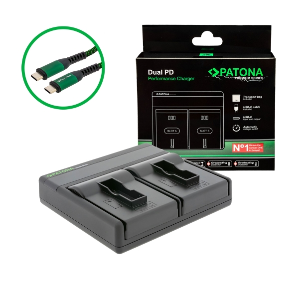 PATONA Premium Dual PD Ladegerät für GoPro AHDBT-401 USB-C Input/Output