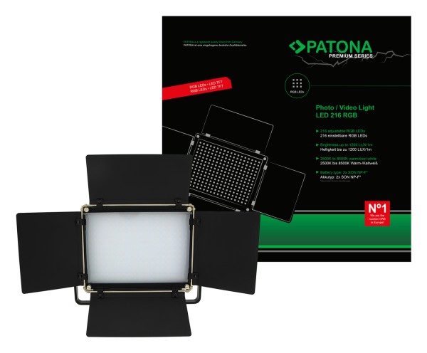 PATONA Premium LED Photo and Video Light with 216 adjustable RGB LEDs