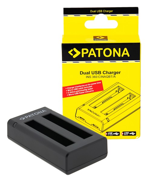 PATONA Dual Charger f. Insta360 X3 CINAQBT/A incl. Micro-USB cable
