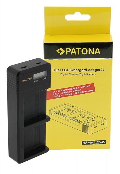 PATONA Dual LCD USB Charger f. JVC BN-VC296G BN-VC298G GY-HC500 HY-HC550 icl. USB-C Cable