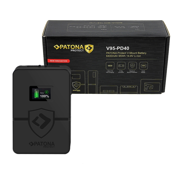 PATONA PROTECT V-Mount batterie V95-PD40 f. BP-95W PD40W Entrée USB-C Écran OLED 95Wh