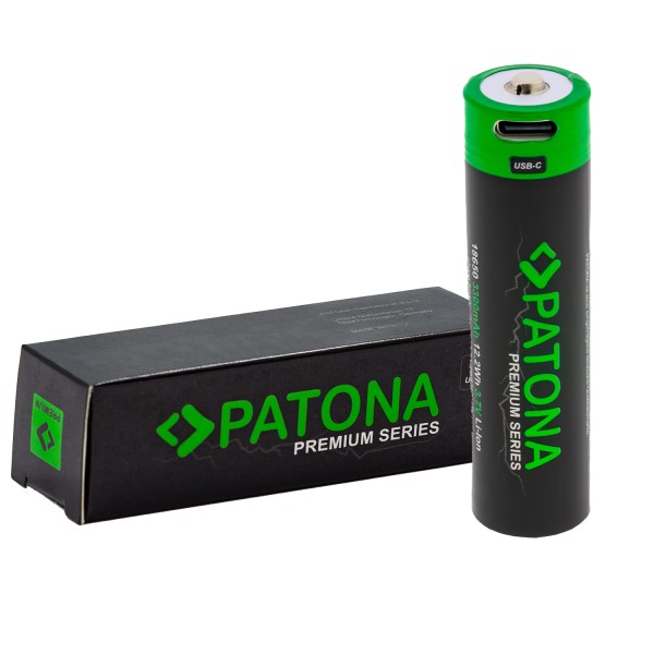 PATONA Premium 18650 Cell Li-Ion Battery protected with USB-C Input 3.7V 3300mAh