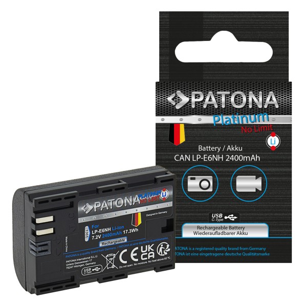 PATONA Platinum Batterie avec entrée USB-C pour Canon EOS R5 EOS R6 R6II R7 LP-E6NH