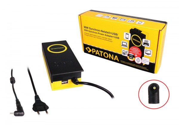 PATONA 90W Synchron Adapter 2,5x0,7x10mm 19V incl. USB Output 2,1A