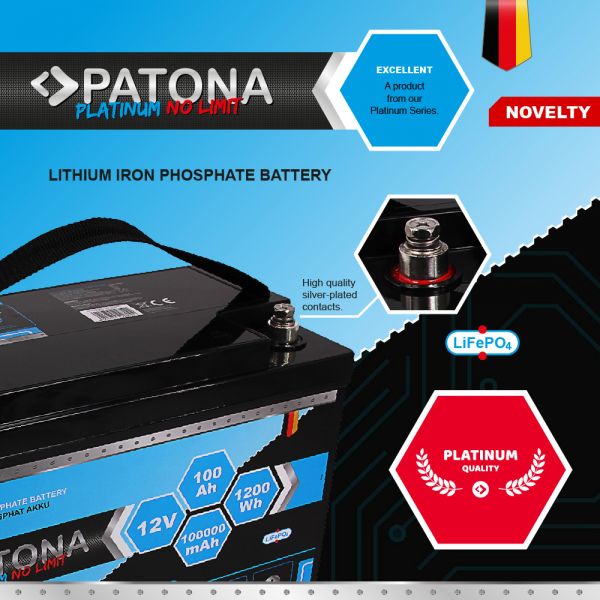 PATONA Platinum LiFePO4 Battery 12V 100Ah 1200Wh 100.000mAh
