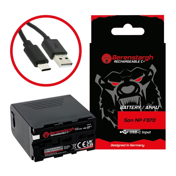 Berenstargh Battery with USB-C in/out for Sony NP-F970 F960 F950 PD20W USB-A 5V/2A PTC