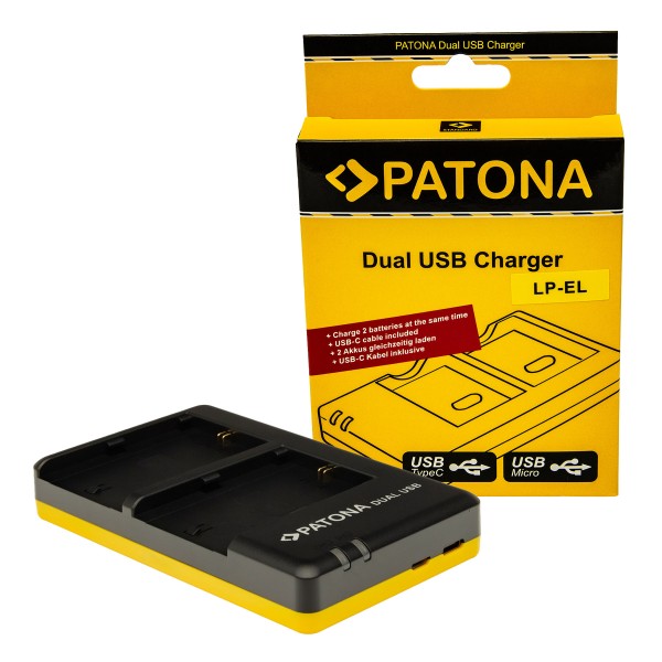 PATONA Dual Charger for Canon LP-EL Speedlite EL-1 EL-5 incl. USB-C cable