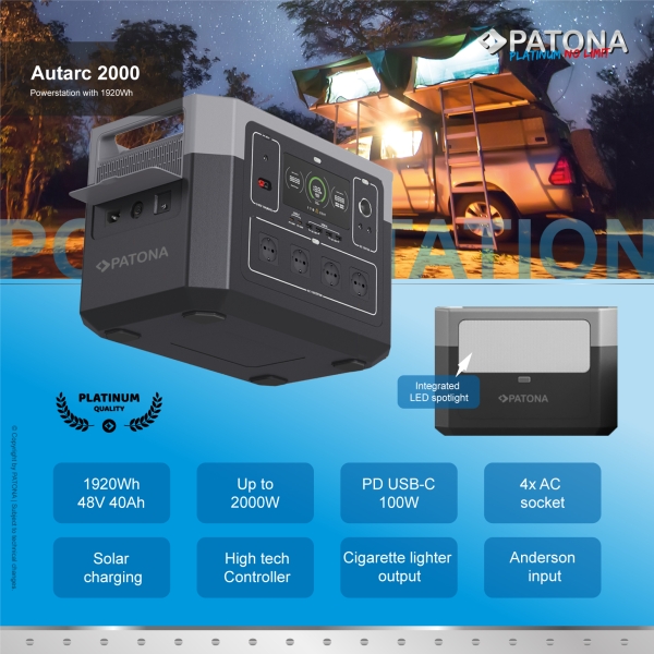PATONA Platinum Powerstation Autarc 2000 / 2000W 1920Wh PD100W USB5V/3A DC12V/10A DC5525