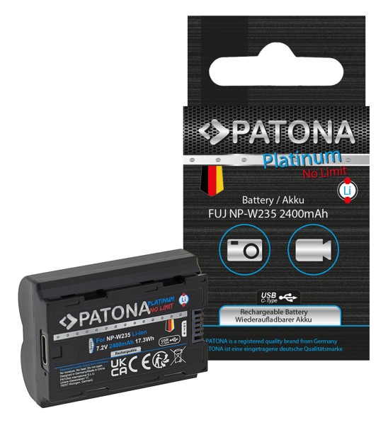 PATONA Platinum Battery with USB-C Input f. Fuji FinePix NP-W235 XT-4 XT4
