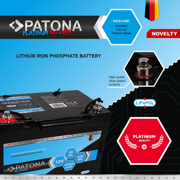 PATONA Platinum LiFePO4 Battery 12V 50Ah 600Wh 50.000mAh