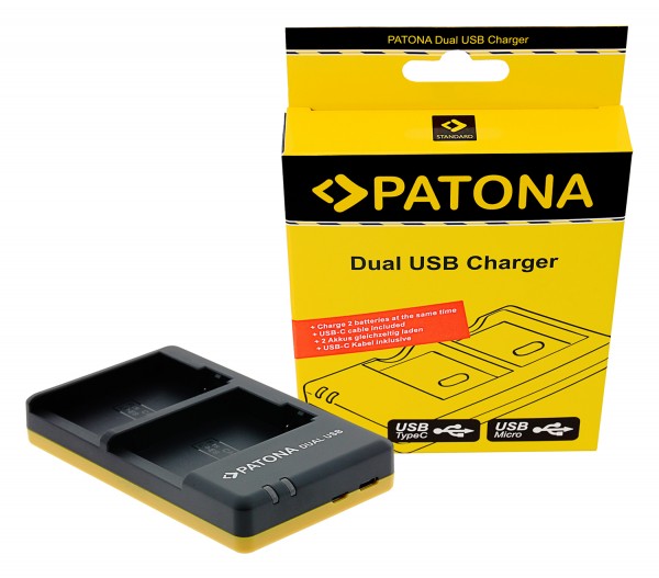 PATONA Dual Quick-Charger f. Canon LP-E8 LPE8 incl. USB-C cable