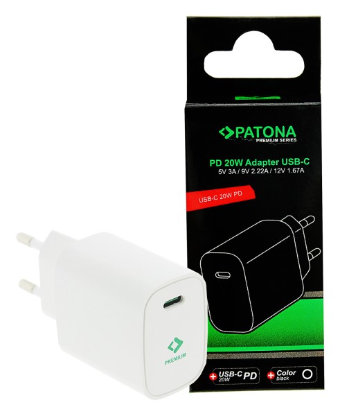 PATONA Premium PD20W Adapter 5V/3A 9V/2.22A 12V/1.67A USB-C PD3.0 QC3.0 white