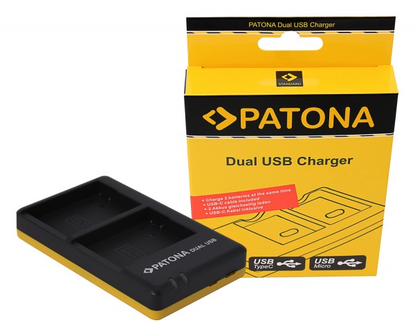 PATONA Dual Quick-Charger f.Nikon EN-EL14, ENEL14 incl. USB-C cable